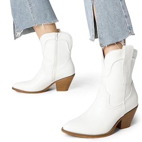 Cowboy White Ankle Boots - Picture 1 of 9